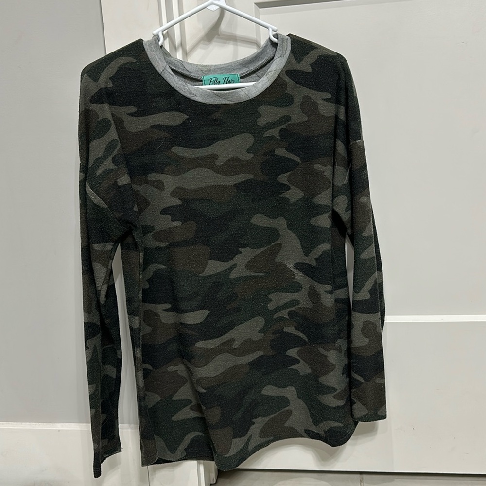 Laugh with me camo print top